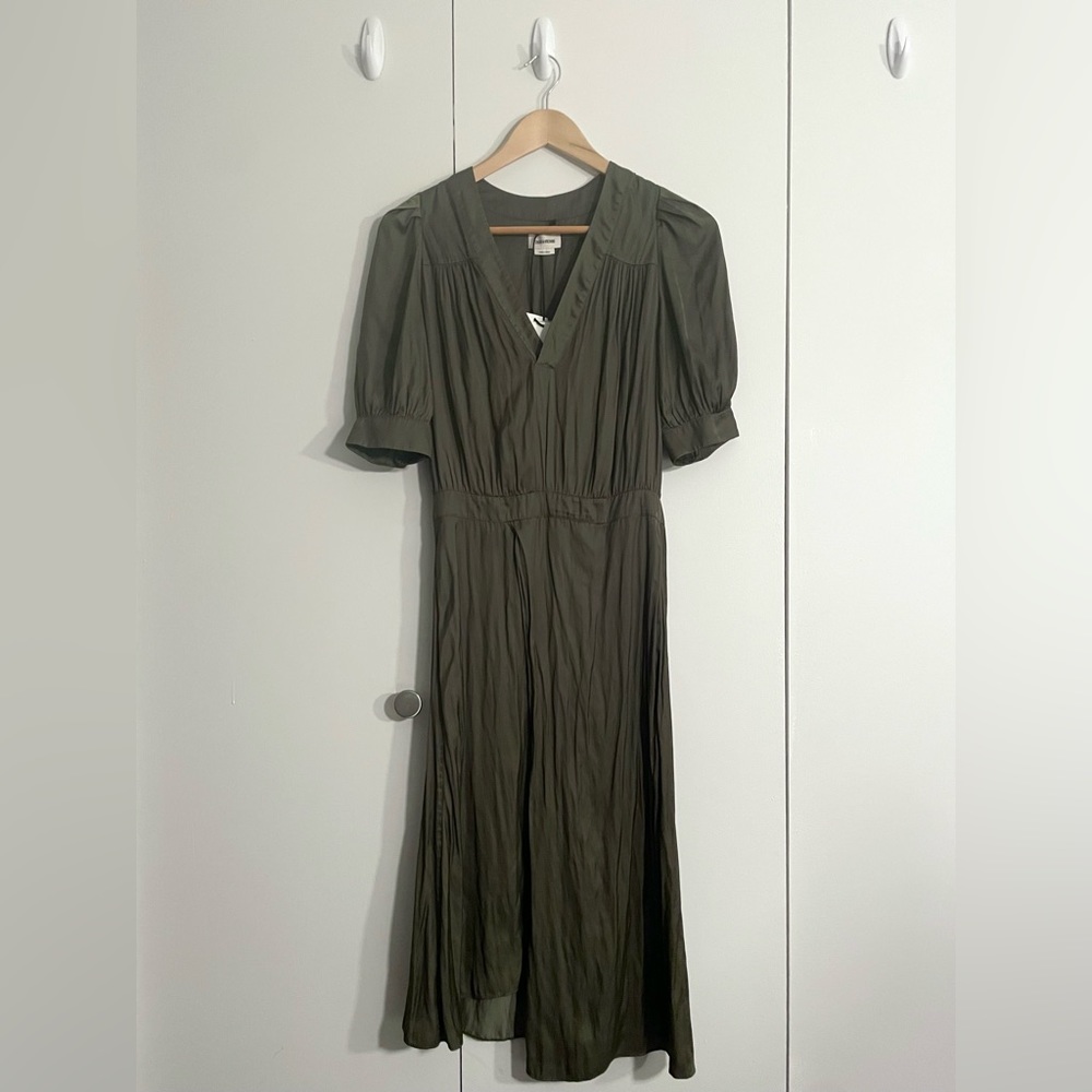 Zadig & Voltaire assymetrical Ralia dress, olive color, wrap skirt, satin